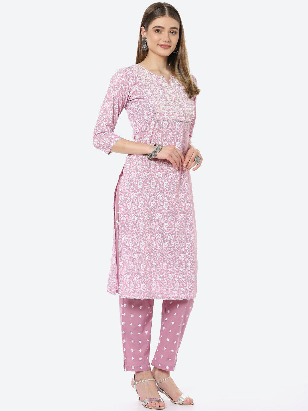 Resham Neck Booti Printed Cotton Kurta With Pant &amp; Cotton Dupatta