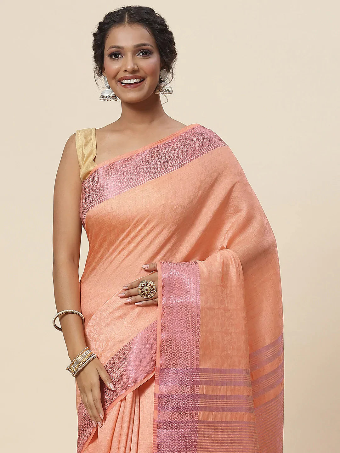 Plain Zari Border Handloom Woven Saree