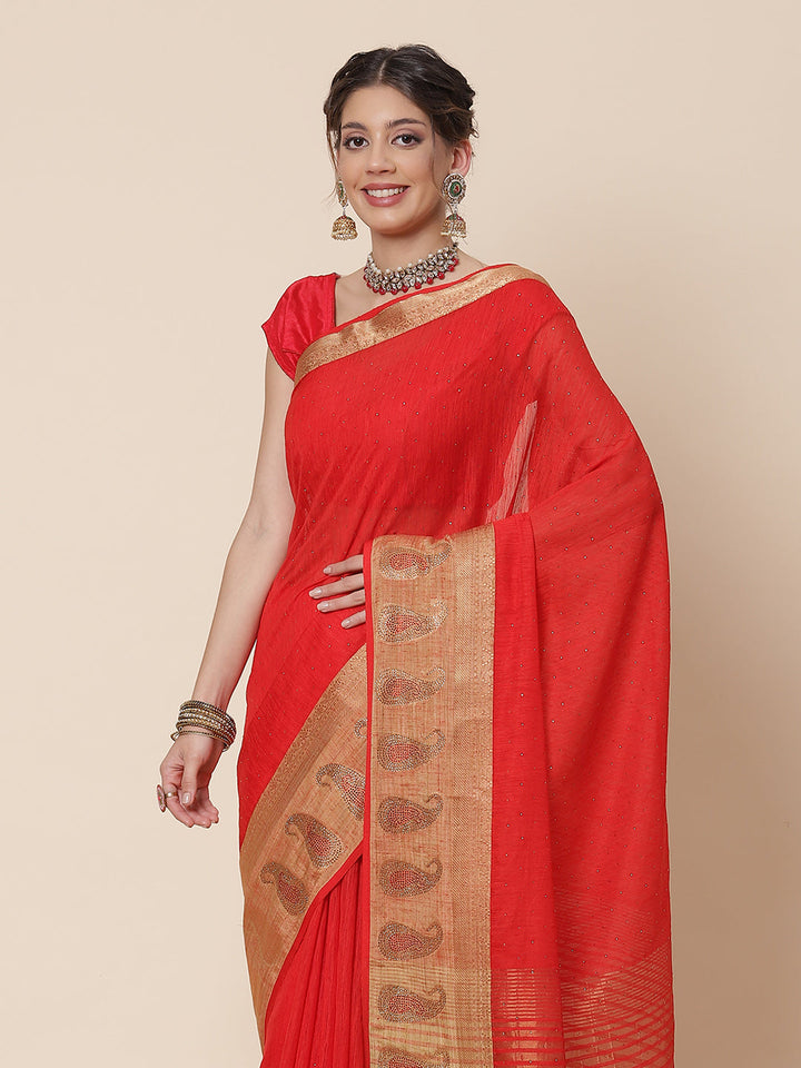 Stone Work Art Handloom Woven Saree