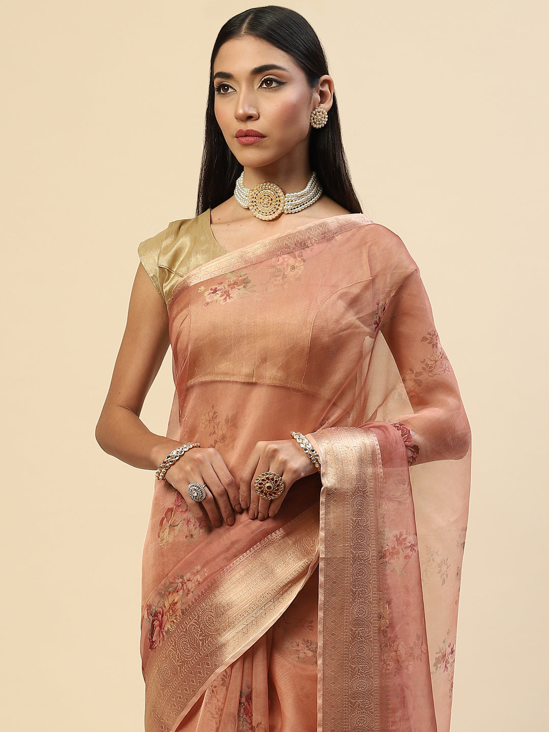 Floral Digital Printed Organza Saree