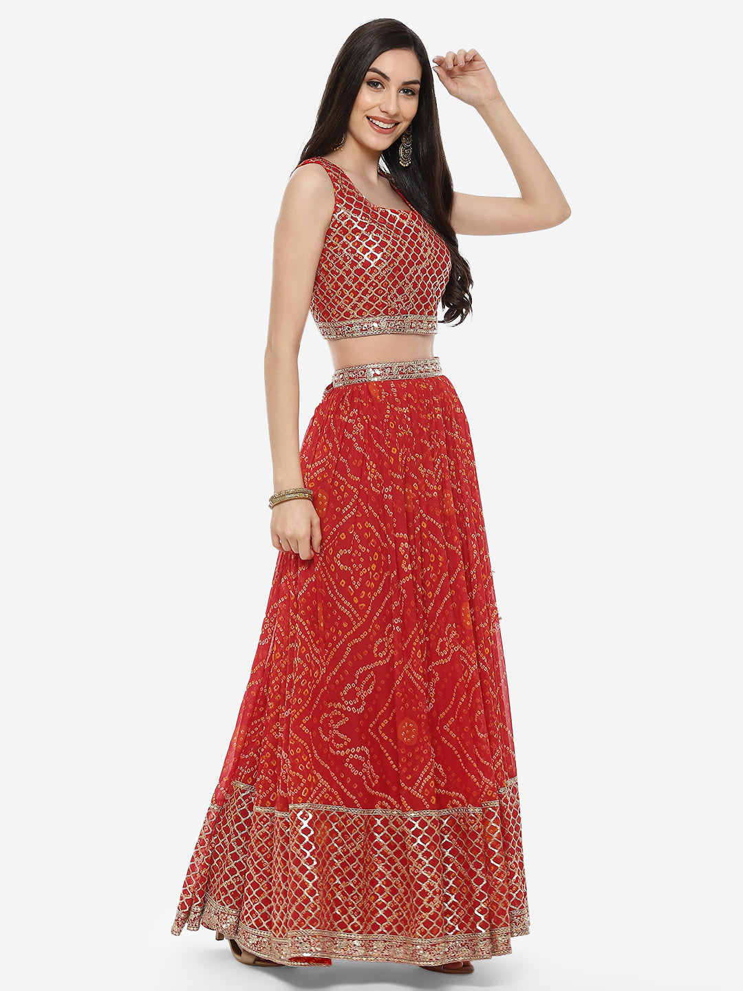 Bandhej Printed Georgette Lehenga With Choli and Net Dupatta