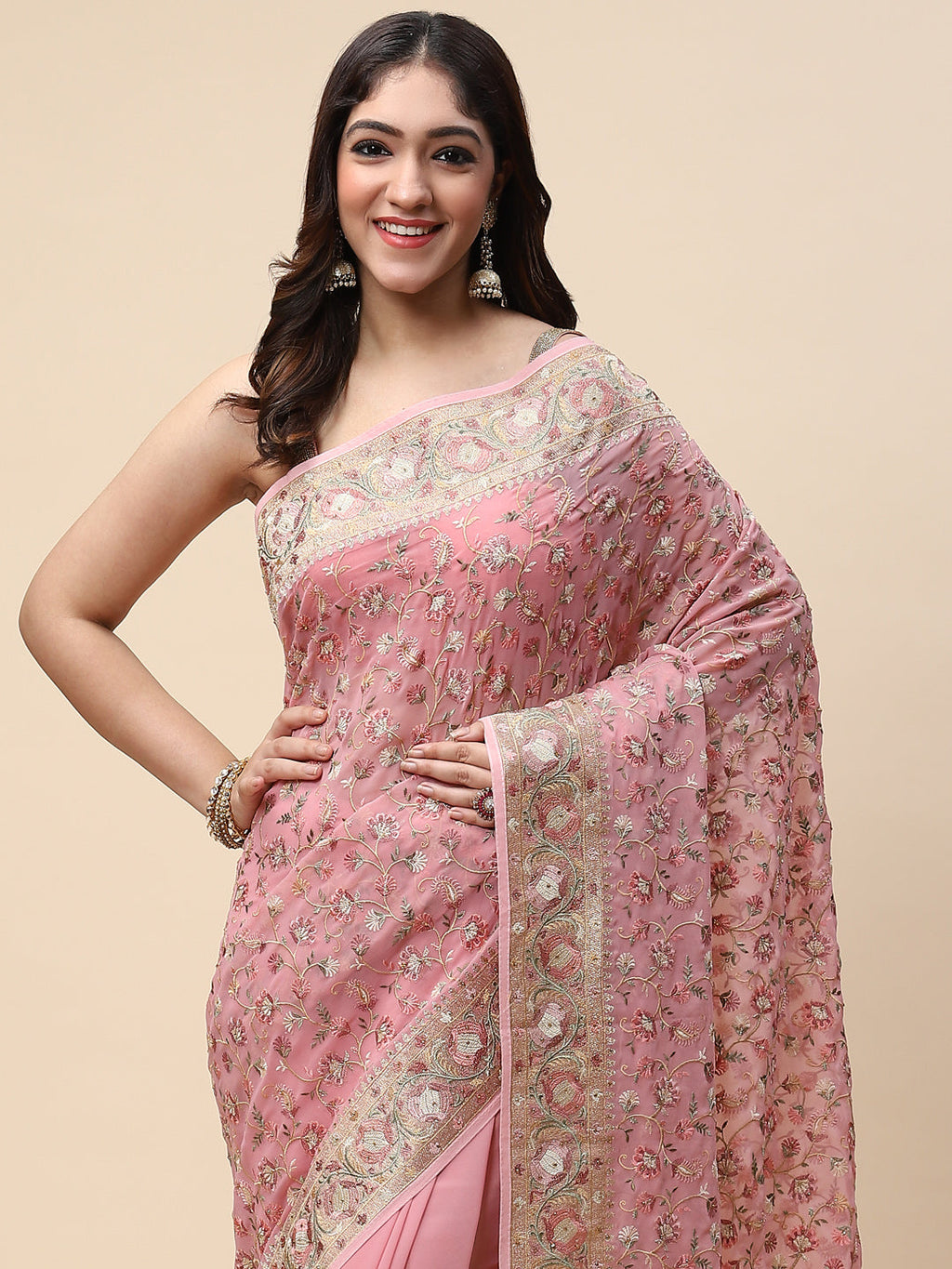 Floral Resham Jaal Embroidered Georgette Saree