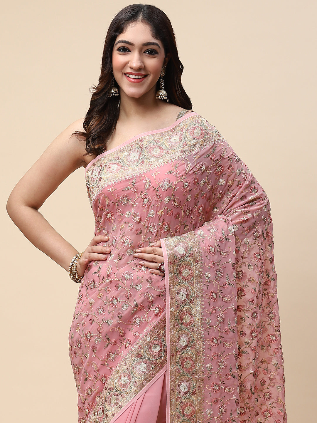 Floral Resham Jaal Embroidered Georgette Saree