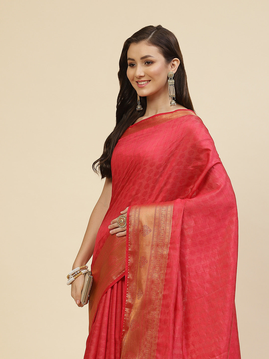Zari Border Booti Tussar Woven Saree