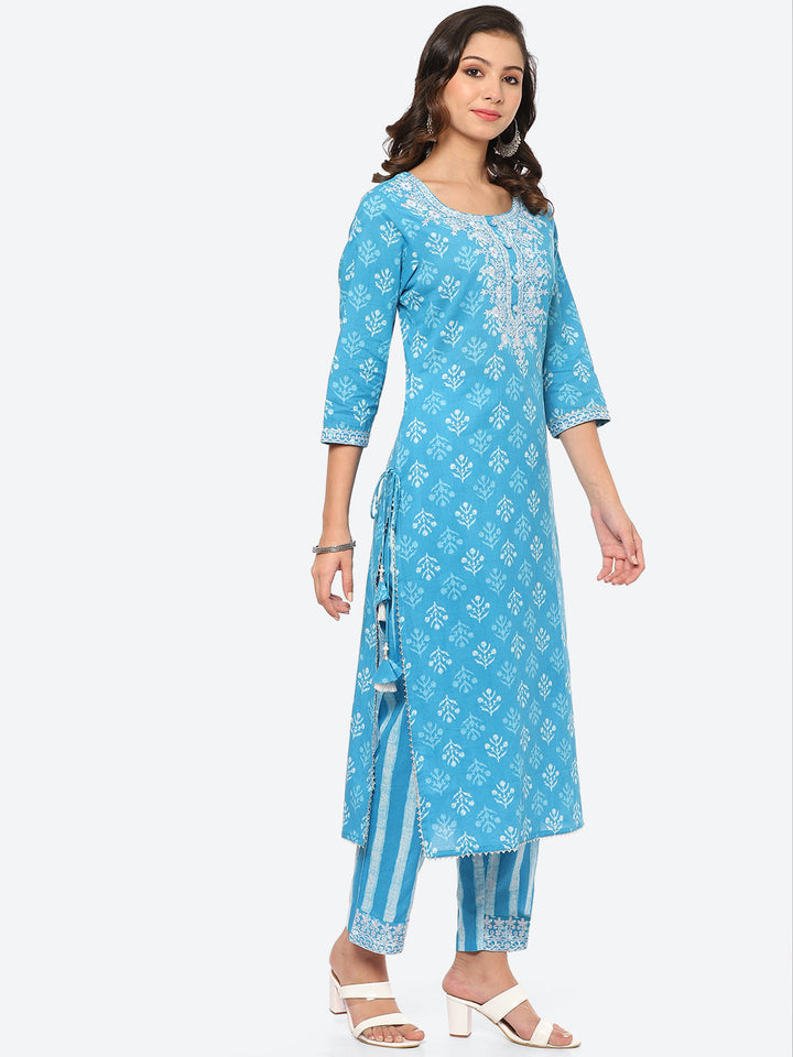 Sequin Work Printed Cotton Kurta With Pant