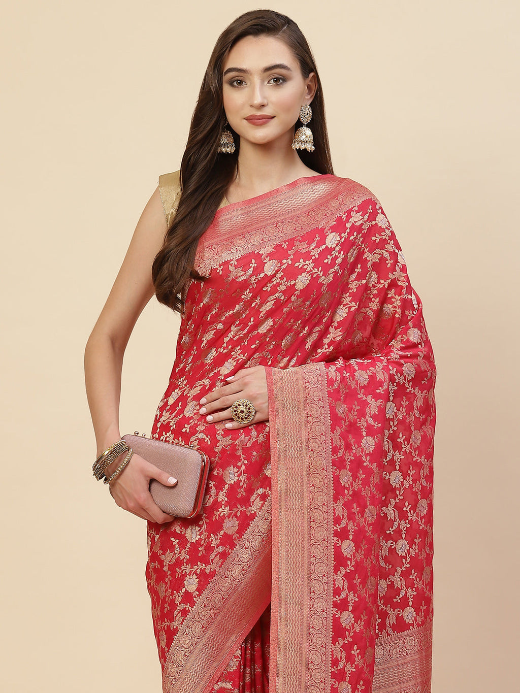 Floral Zari Jaal Georgette Plain Saree
