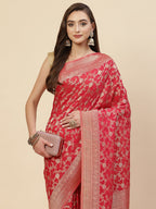 Floral Zari Jaal Georgette Plain Saree