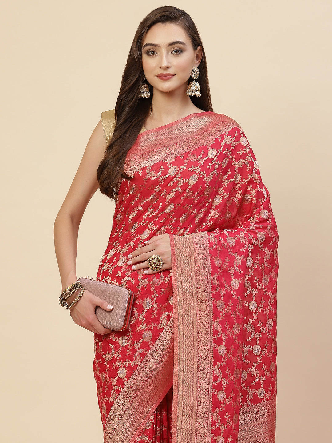 Floral Zari Jaal Georgette Plain Saree