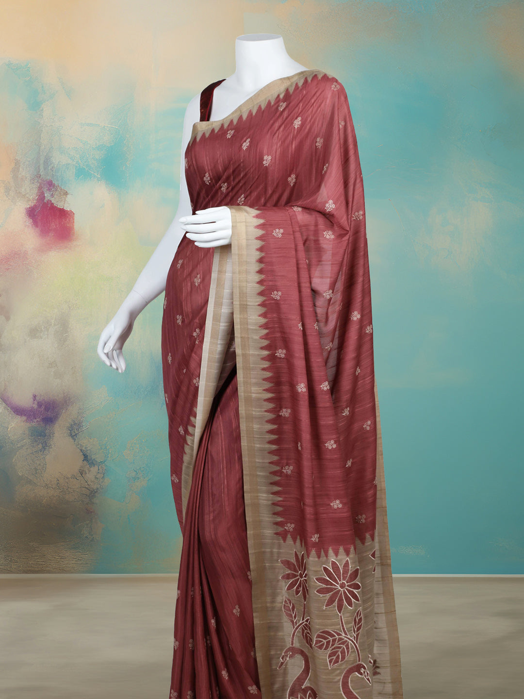 Printed &amp; Embroidered Booti Art Silk Saree