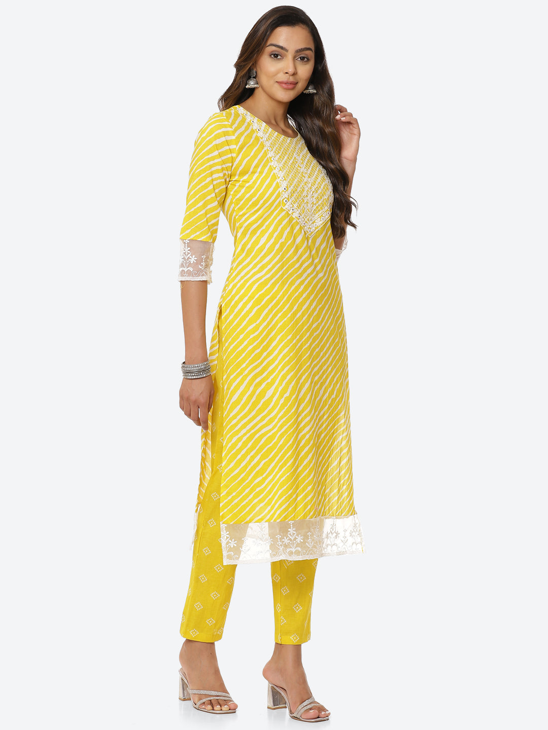 Printed Cotton Kurta With Pant & Chiffon Dupatta