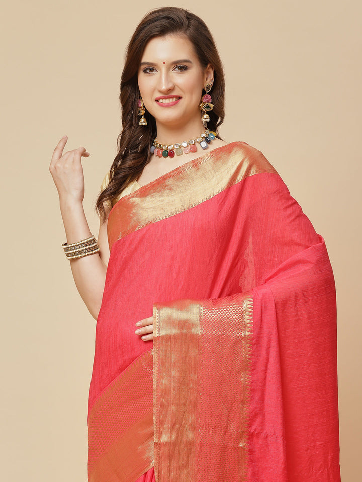 Plain Zari Border Art Handloom Woven Saree