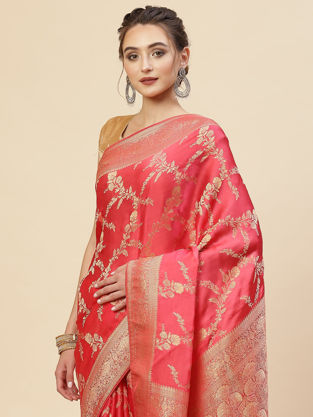 Floral Zari Jaal Satin Woven Saree