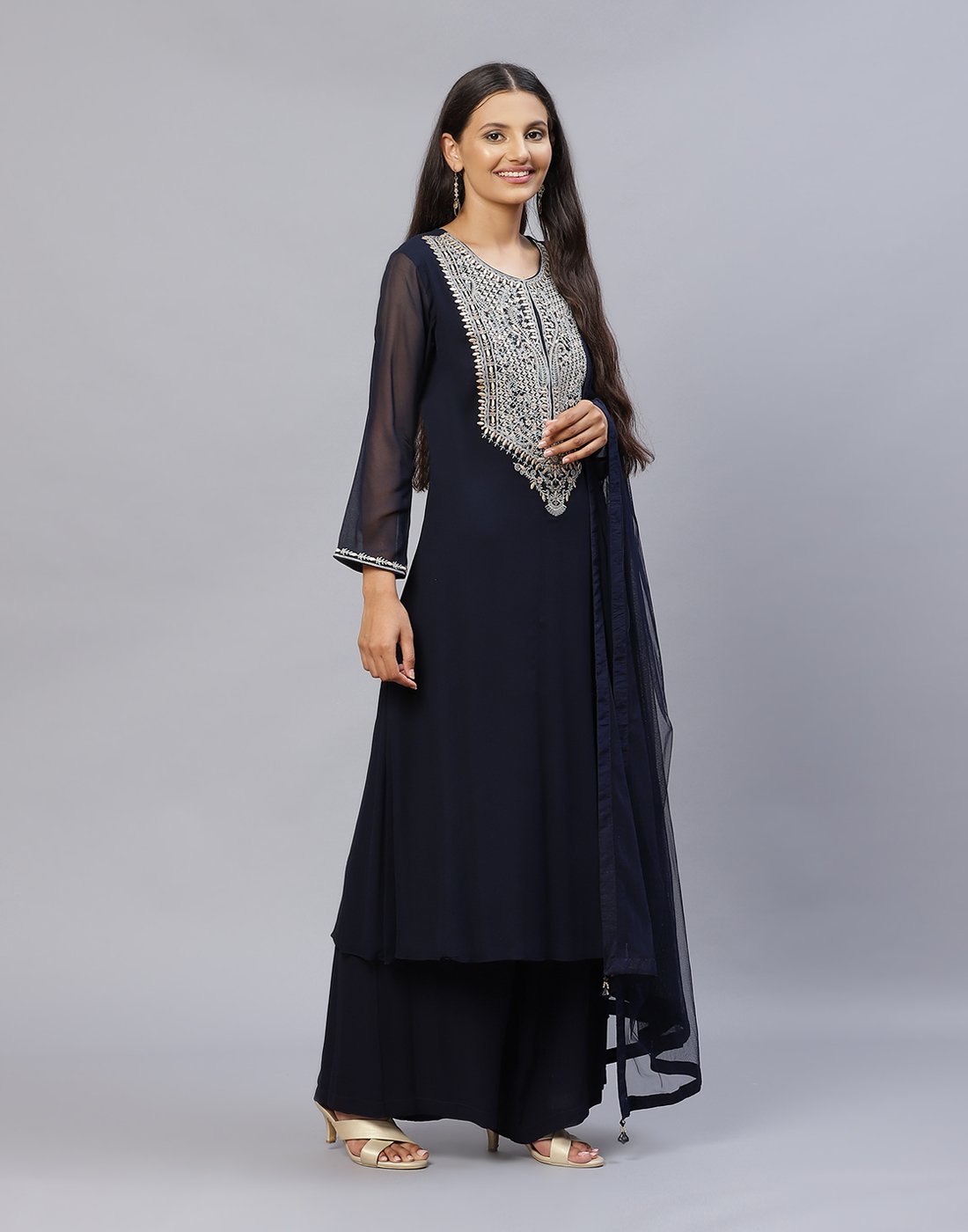 Georgette Kurti Palazzo with Dupatta