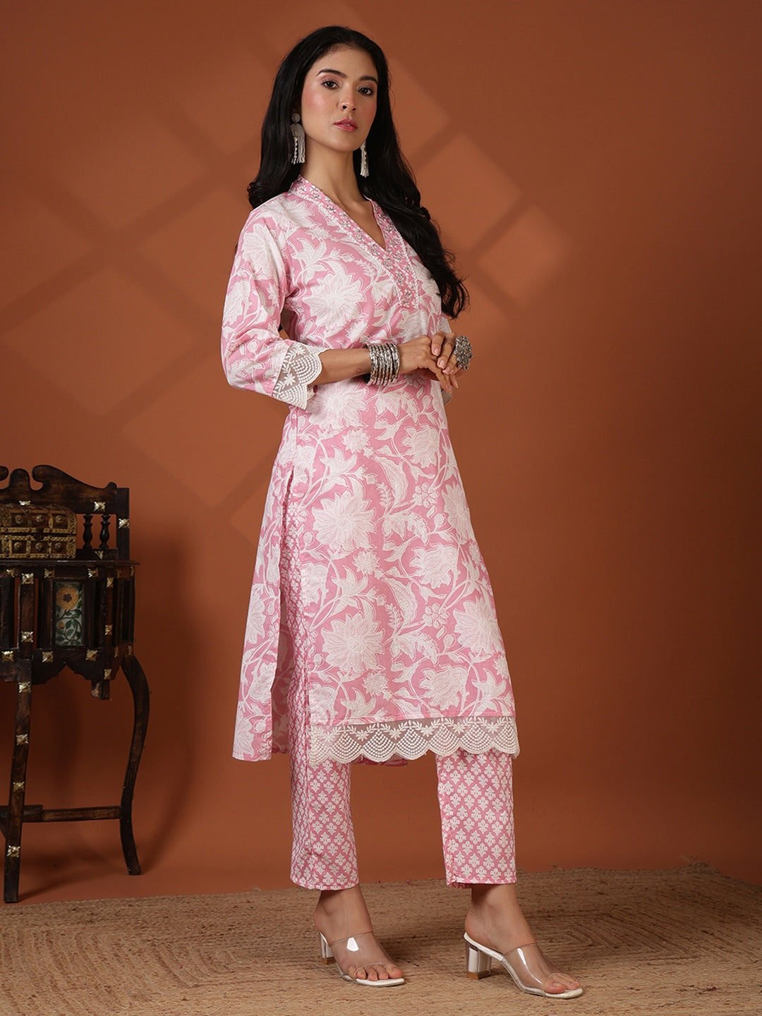 Printed Cotton Blend Kurta With Pant &amp; Dupatta