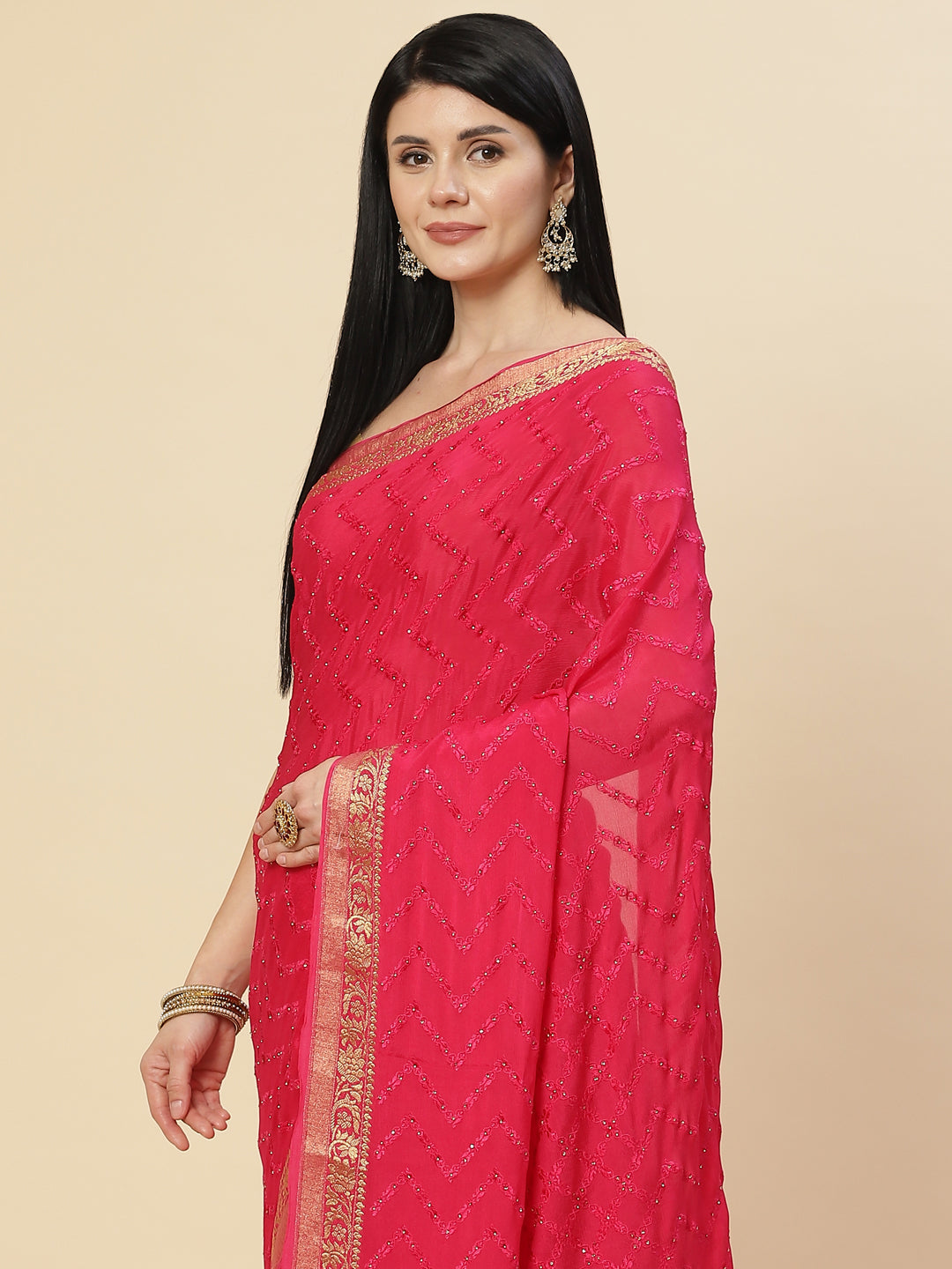Embroidered Crepe Saree