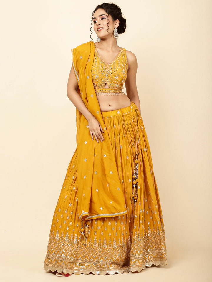 Sequin Embroidered Crepe Choli With Lehenga &amp; Dupatta