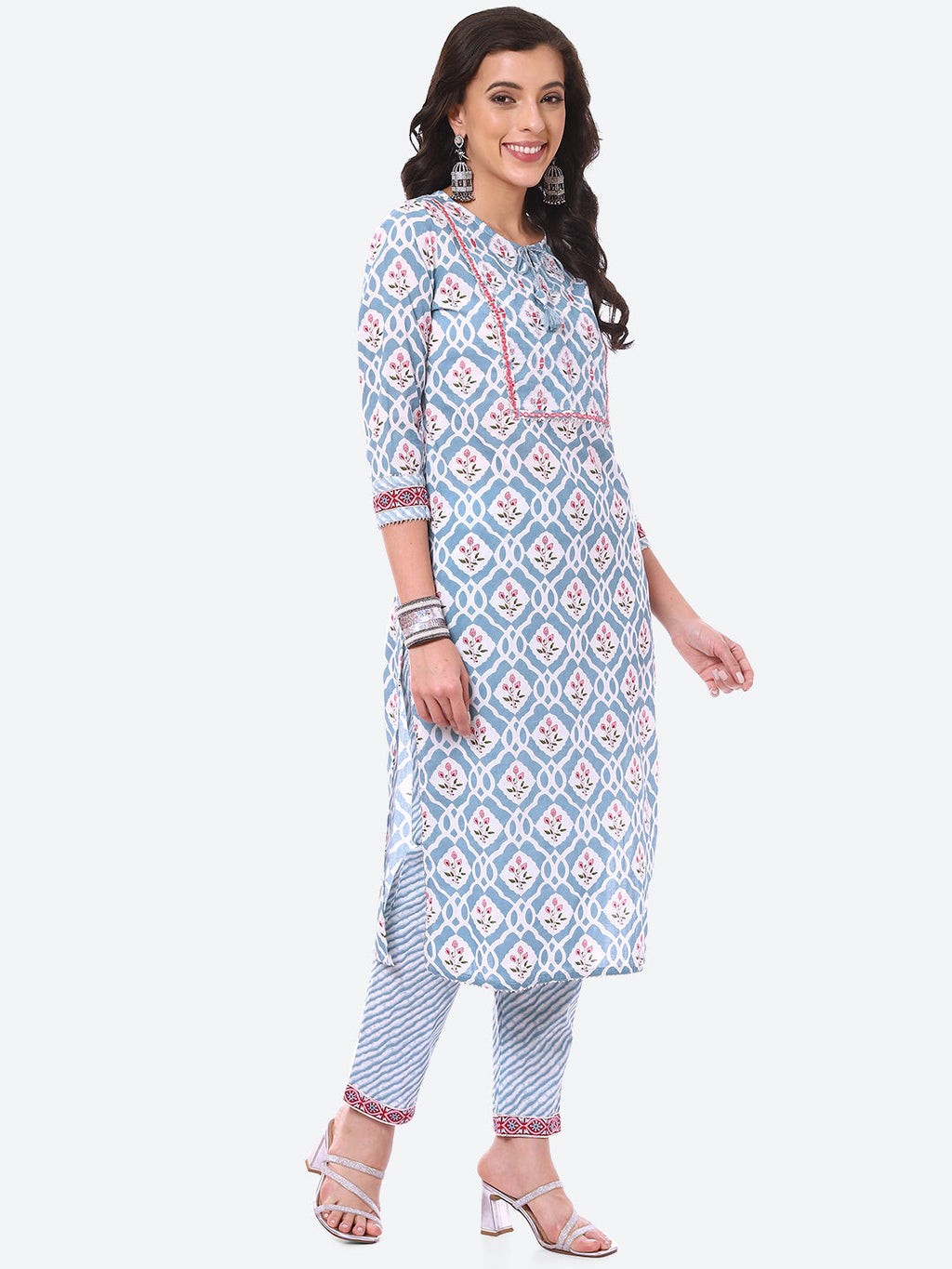 Floral Booti Printed Cotton Kurta With Pant & Dupatta