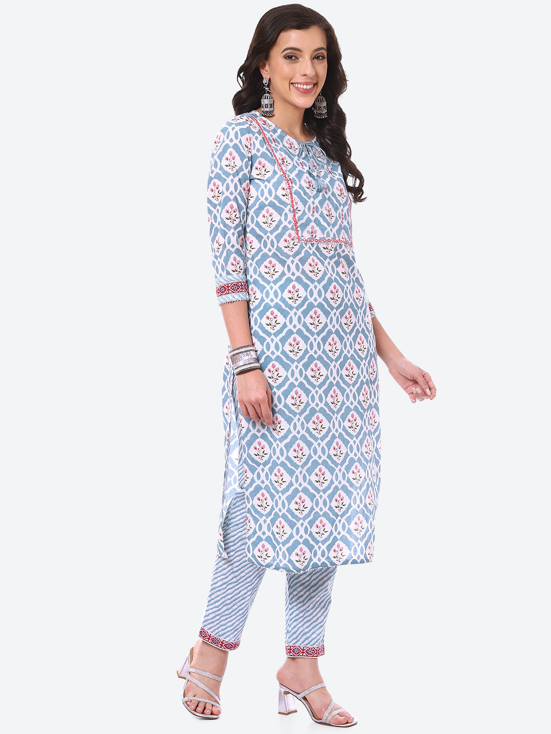 Floral Booti Printed Cotton Kurta With Pant & Dupatta