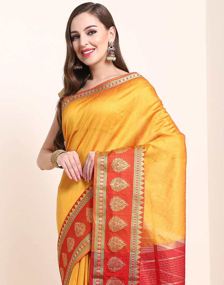 MBZ Meena Bazaar-Mustard Art Handloom Saree