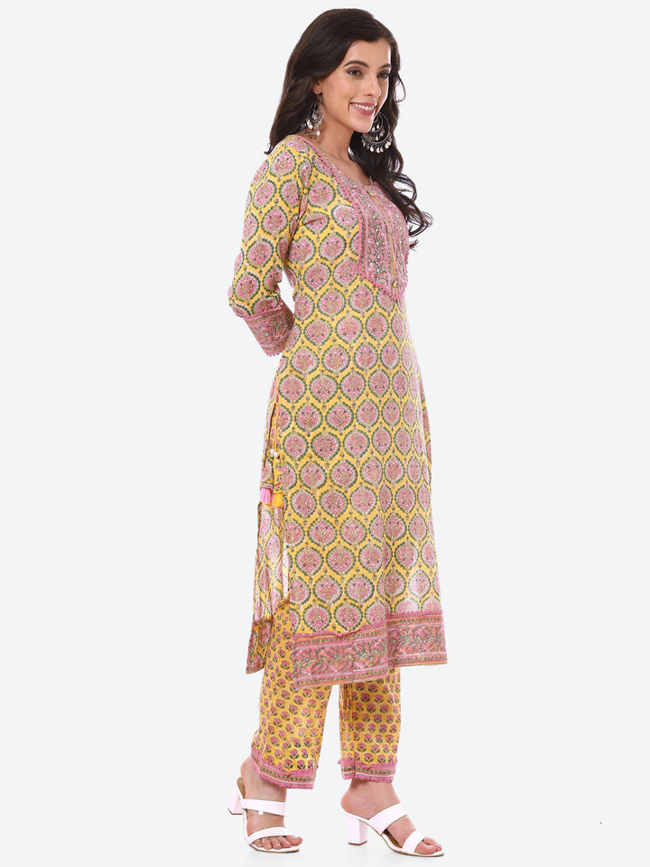 Floral Printed Cotton Kurta With Pant