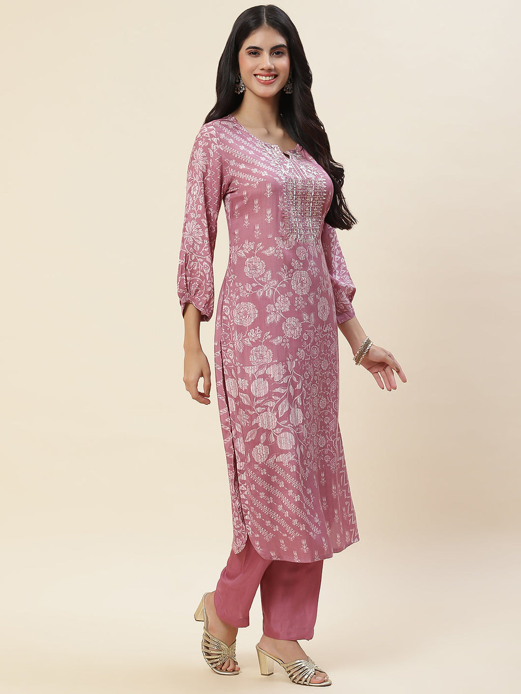 Floral Printed Muslin Kurta With Pants
