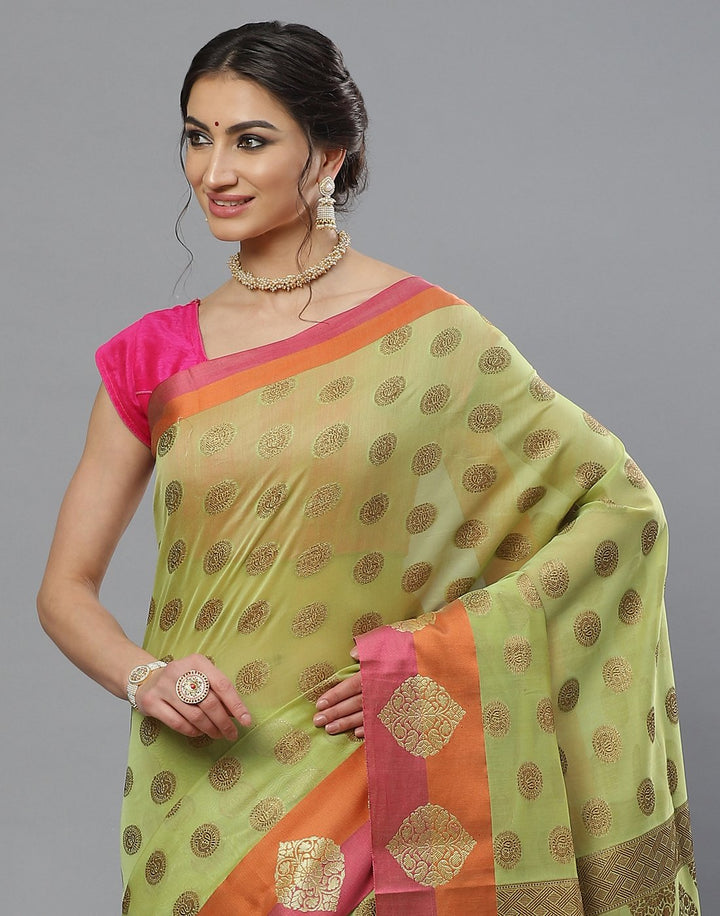 Beige Woven Cotton Saree