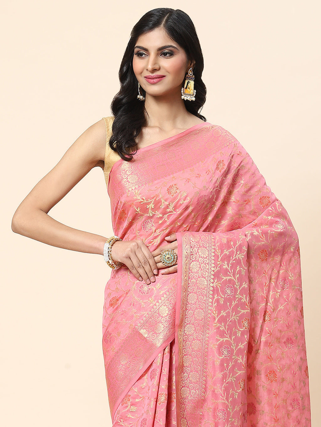 Floral Zari Jaal Cotton Woven Saree