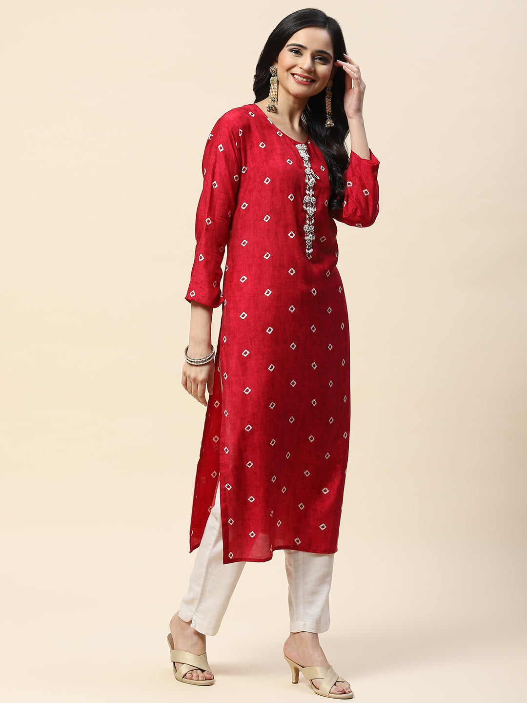 Printed With Yoke Embroidered Muslin Kurta