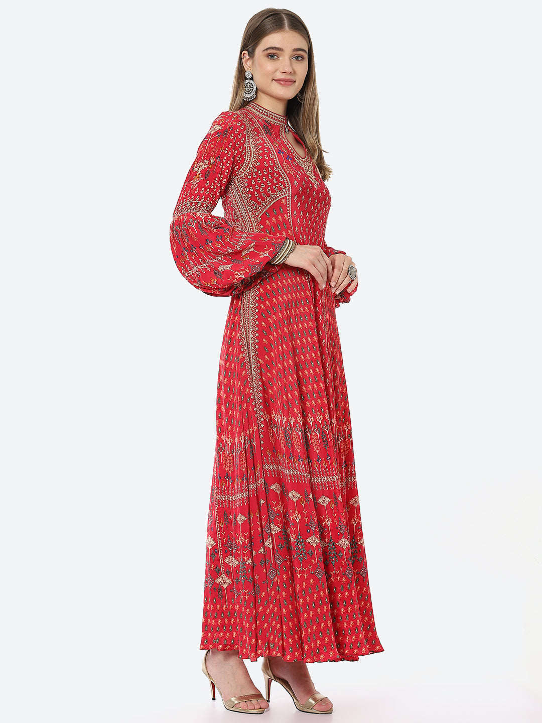 Digital Printed Crepe A-Line Gown Dress