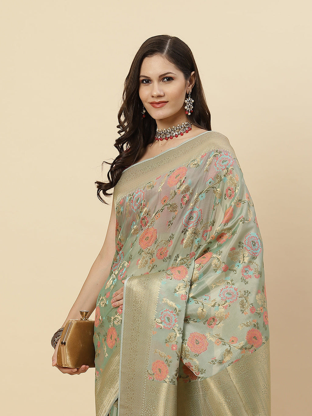 Zari Jaal Organza Woven Saree