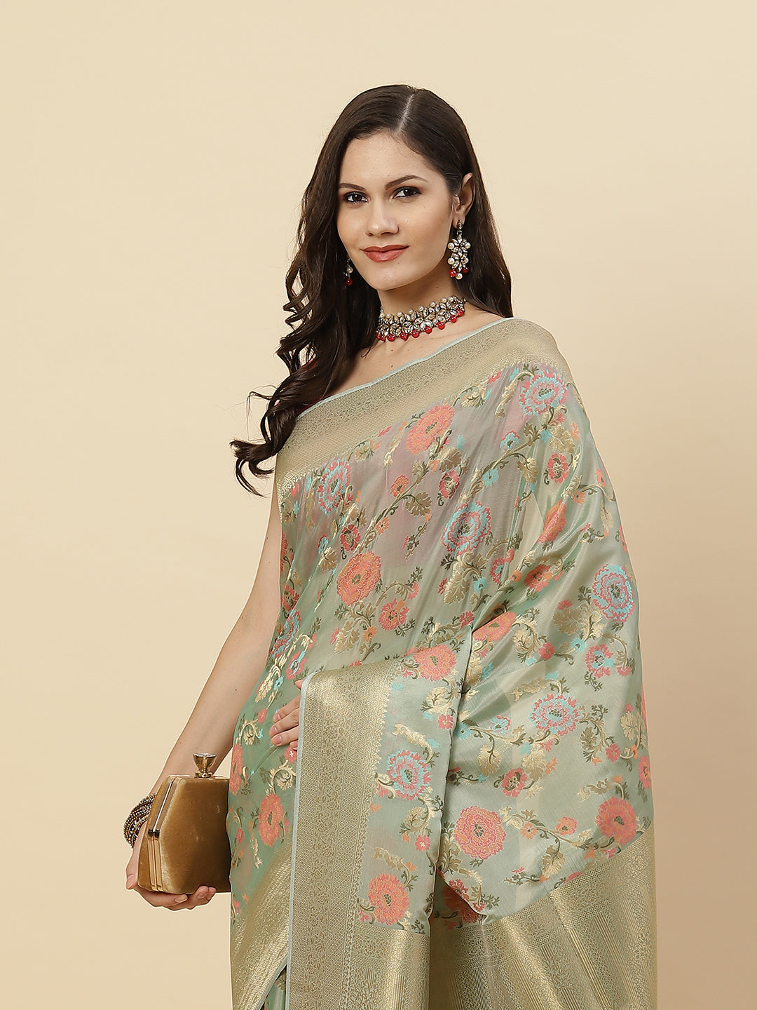 Zari Jaal Organza Woven Saree