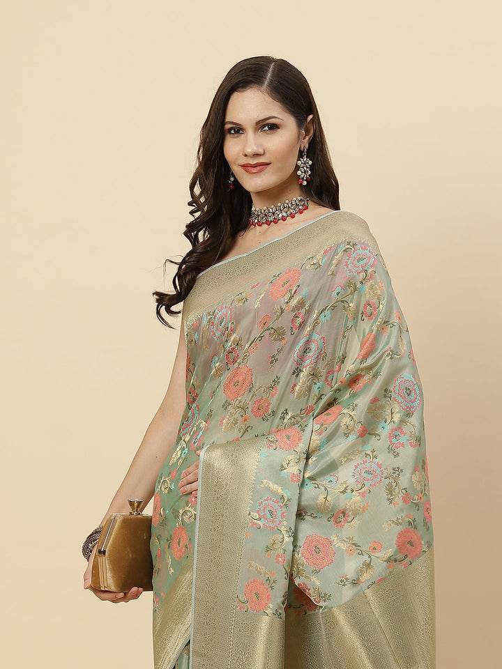 Zari Jaal Organza Woven Saree