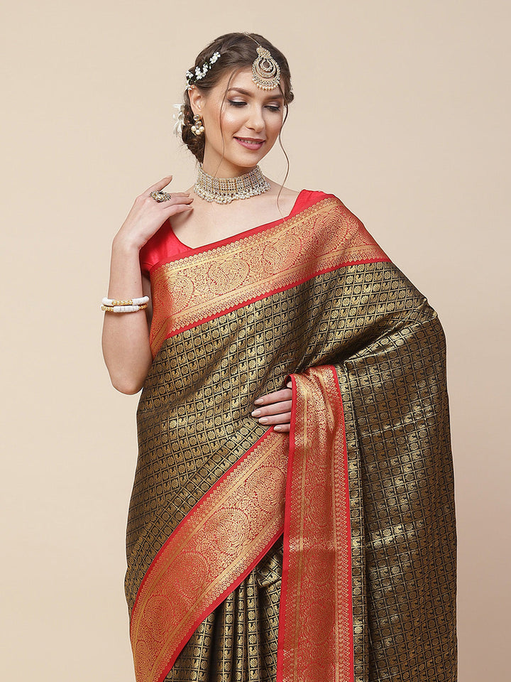 Zari Border Booti Art Handloom Woven Saree