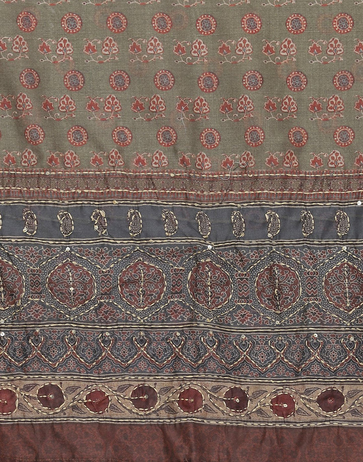 Printed Chanderi Suit Piece With Embroidered Chanderi Dupatta