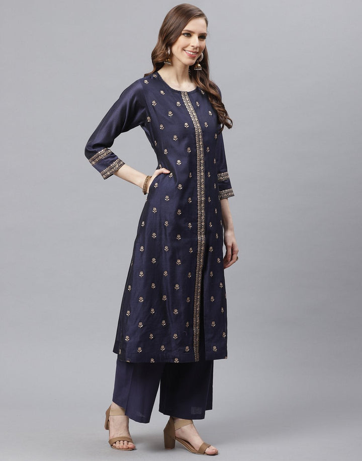 Straight Cotton Chanderi Kurta With Plazzo