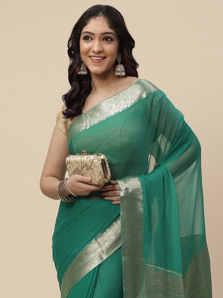 Zari Border Chiffon Plain Saree