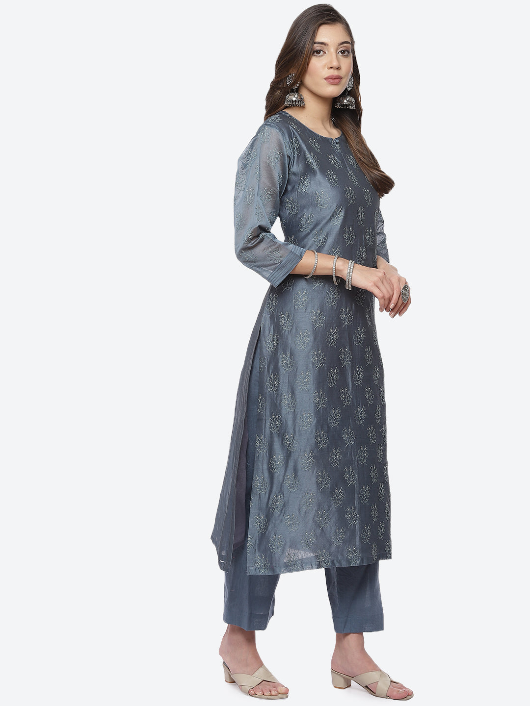 Booti Cotton Stitched Salwar Kameez With Chanderi Dupatta