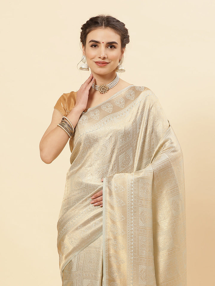 Brocade Zari Jaal Art Handloom Saree with Running blouse