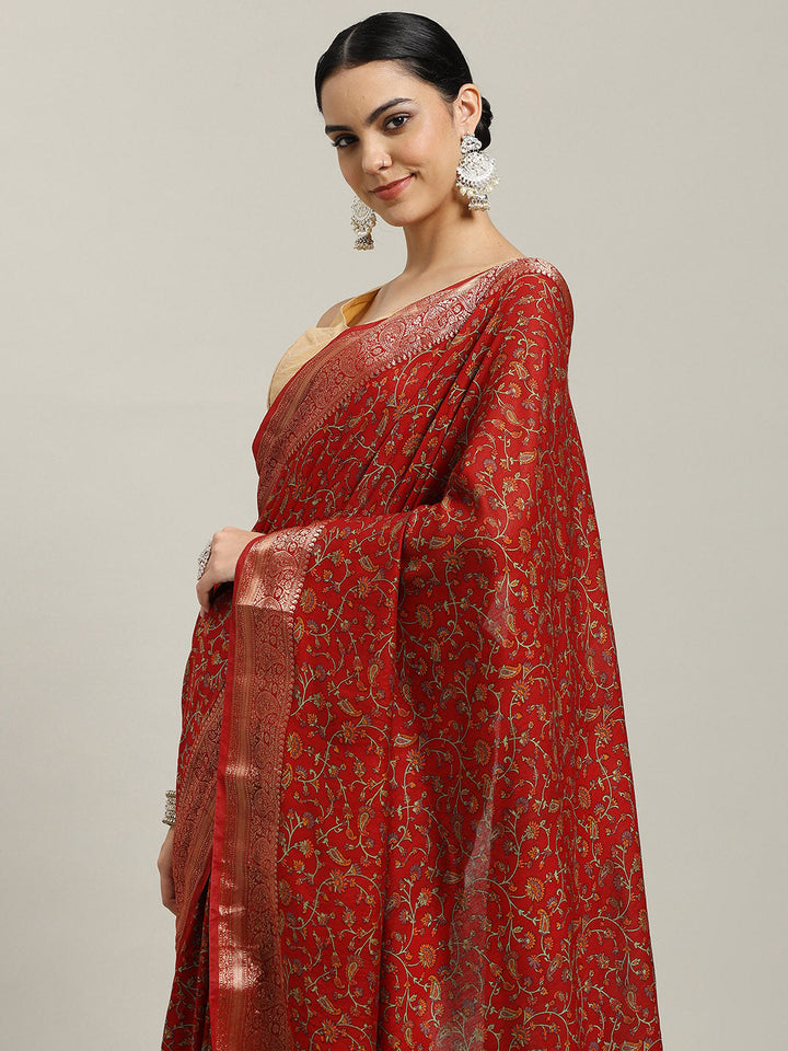 Digital Printed Cotton Blend Woven Saree