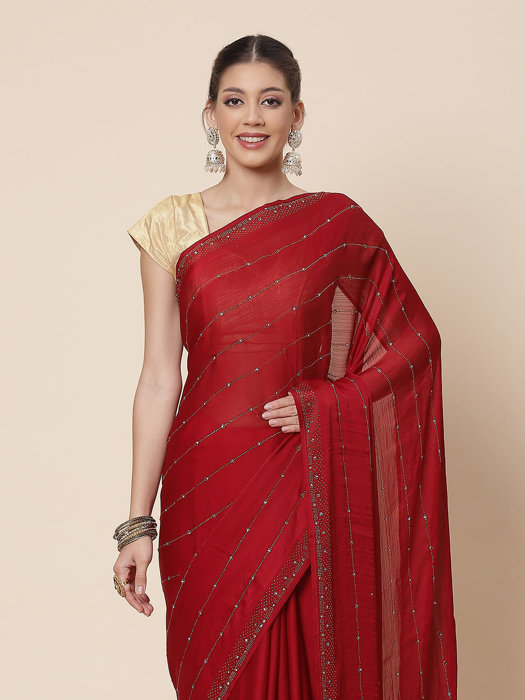 Stone Work Art Chiffon Embroidered Saree