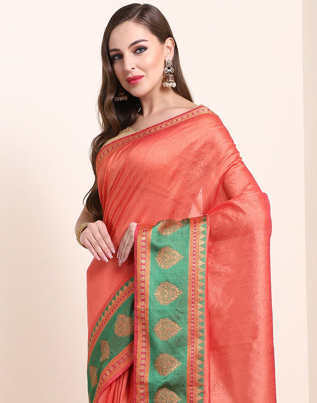 MBZ Meena Bazaar-Peach Art Handloom Saree