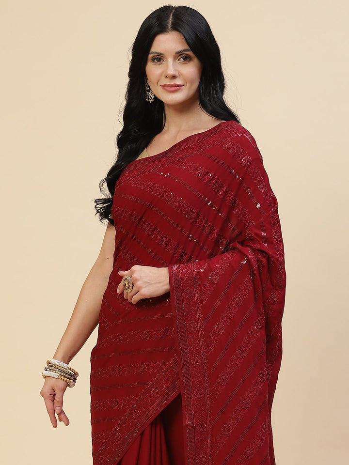 Sequin Embroidered Crepe Saree