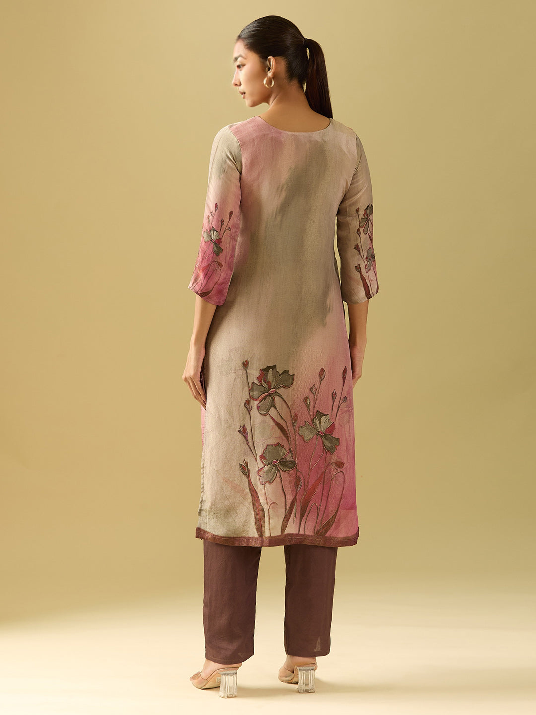 Neck Embroidery Tissue Kurta With Pants &amp; Dupatta