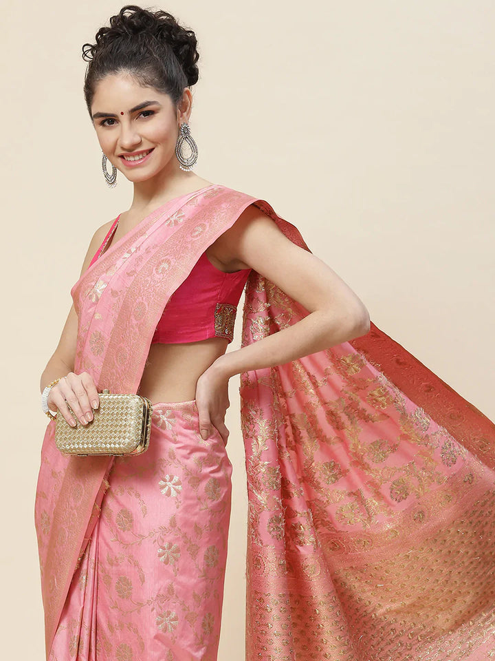 Floral Zari Border Handloom Woven Saree