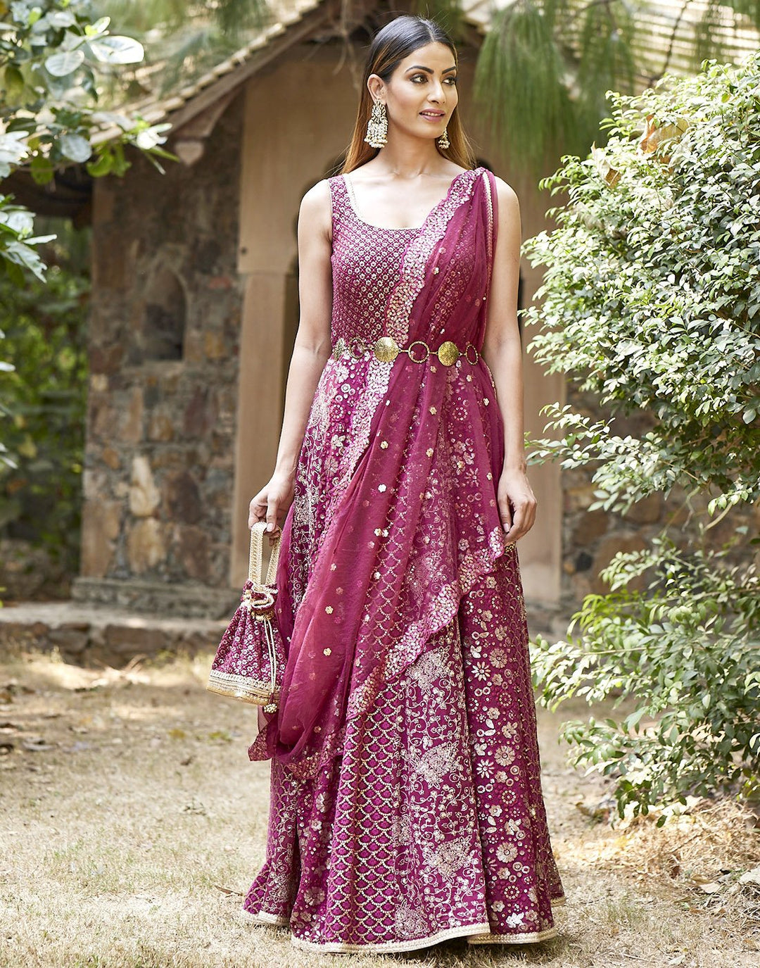 MBZ Meena Bazaar-Garnet Georgette Anarkali Salwar Kameez