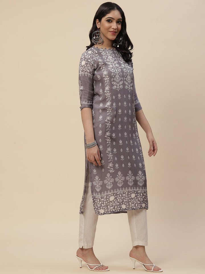 Neck Mirror Work  Printed Cotton Kurta