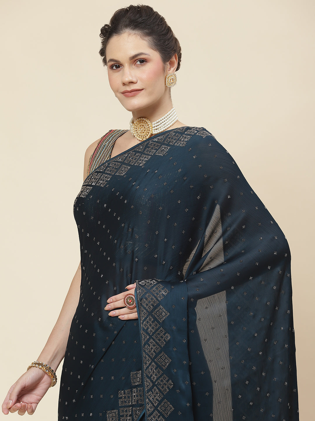 Stone Embroidered Chiffon Saree