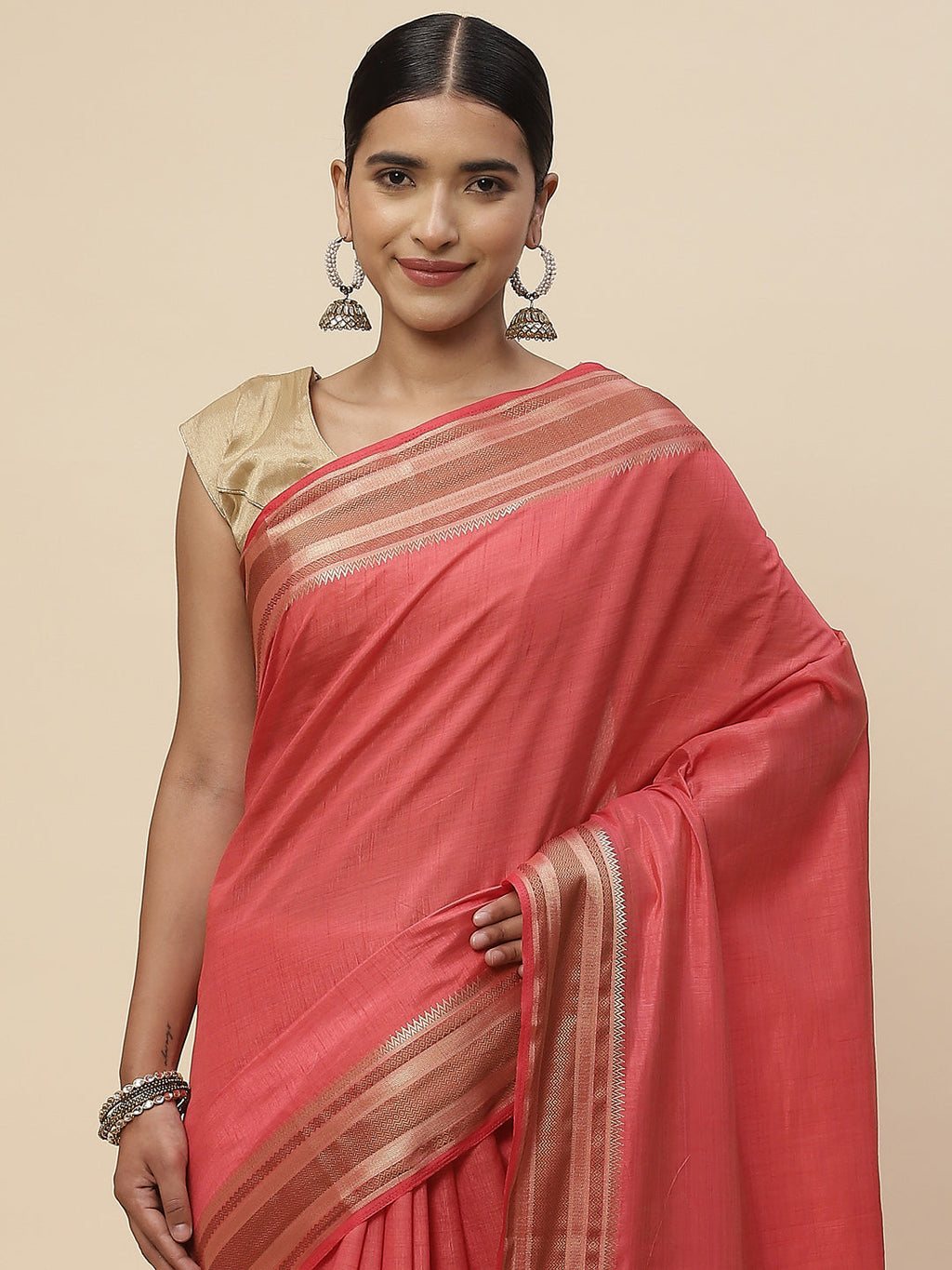 Plain Zari Border Handloom Woven Saree