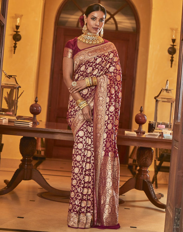 MBZ Meena Bazaar-Wine Banarasi Kaddi Saree
