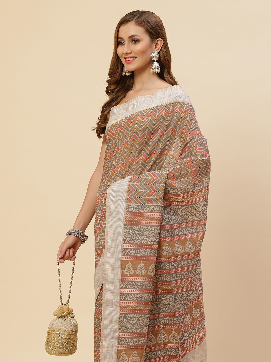 Resham Border Printed Cotton Saree